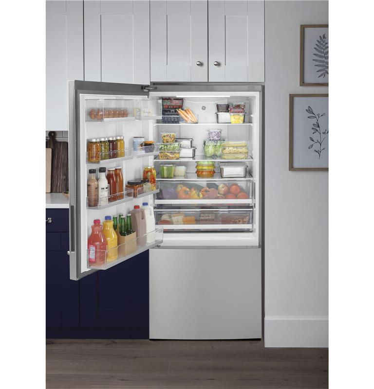 GE(R) ENERGY STAR(R) 17.7 Cu. Ft. Counter-Depth Bottom-Freezer Refrigerator-(GBE17HYRFS)