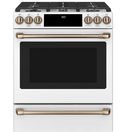 Caf(eback)(TM) 30" Smart Slide-In, Front-Control, Dual-Fuel Range with Warming Drawer-(C2S900P4MW2)