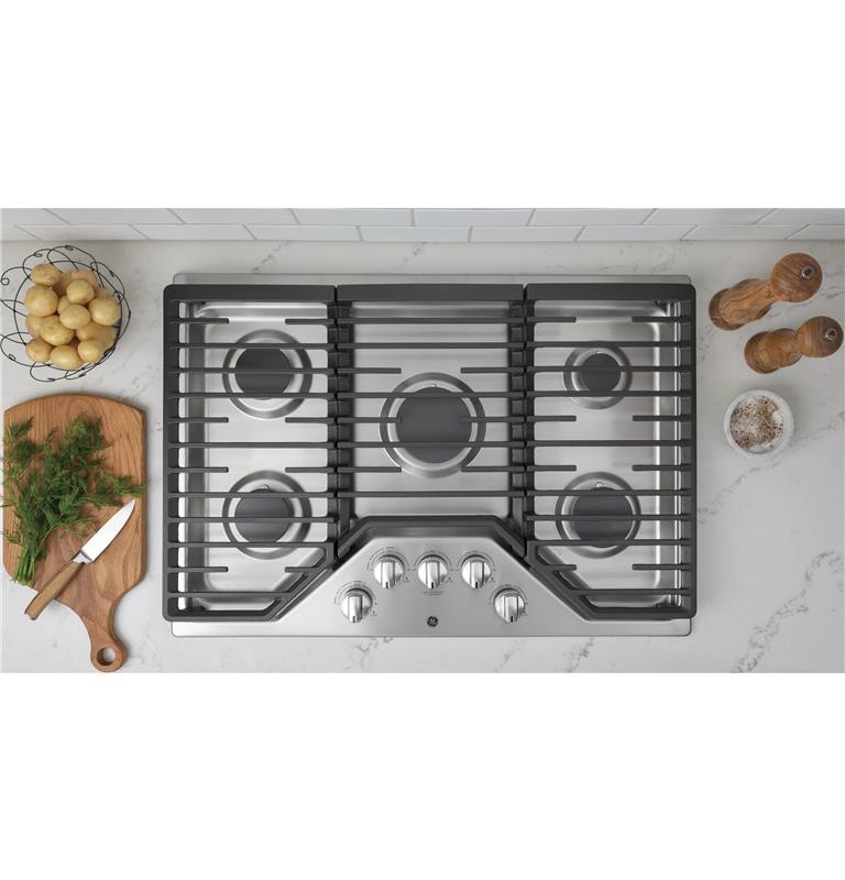 GE(R) 30" Built-In Gas Cooktop with 5 Burners and Dishwasher Safe Grates-(JGP5030SLSS)