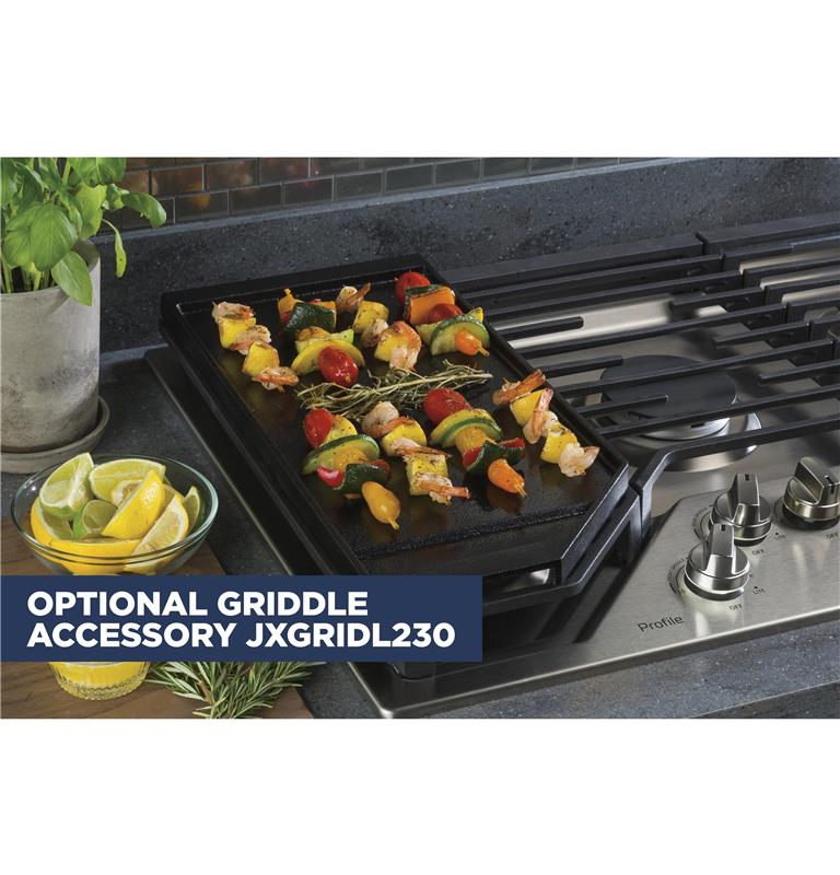 GE Profile(TM) 30" Built-In Gas Cooktop with 5 Burners and an Optional Extra-Large Cast Iron Griddle-(PGP7030SLSS)