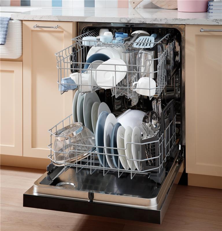 GE(R) Front Control with Stainless Steel Interior Dishwasher with Sanitize Cycle-(GDF650SMVES)