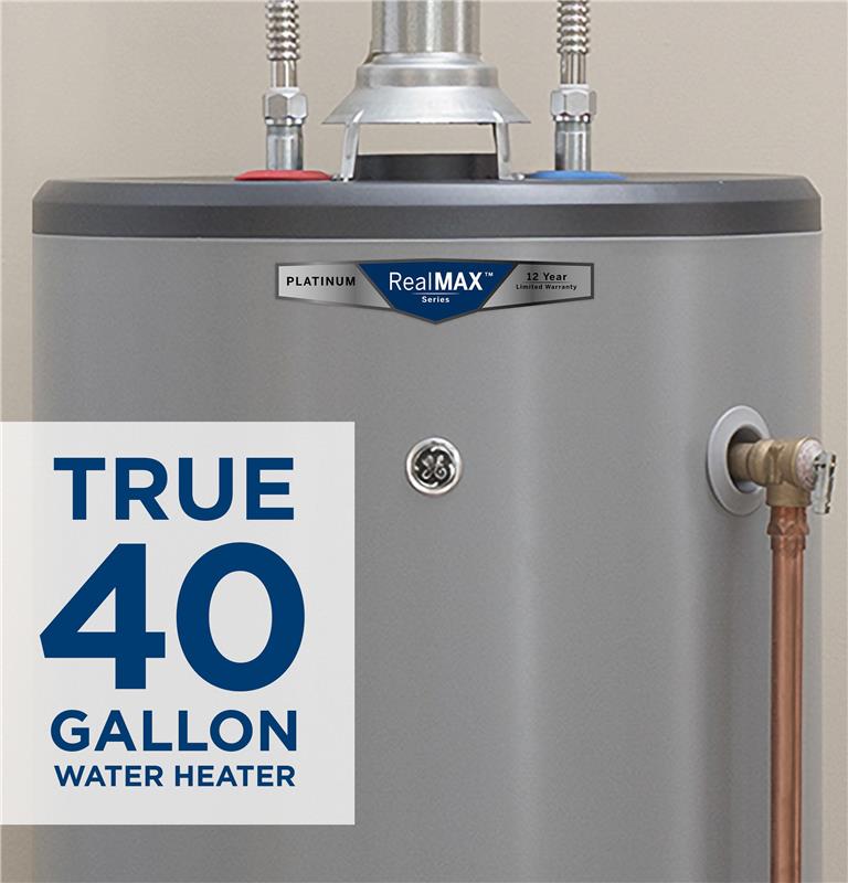 GE RealMAX Platinum 40-Gallon Tall Liquid Propane Atmospheric Water Heater-(GP40T12BXR)