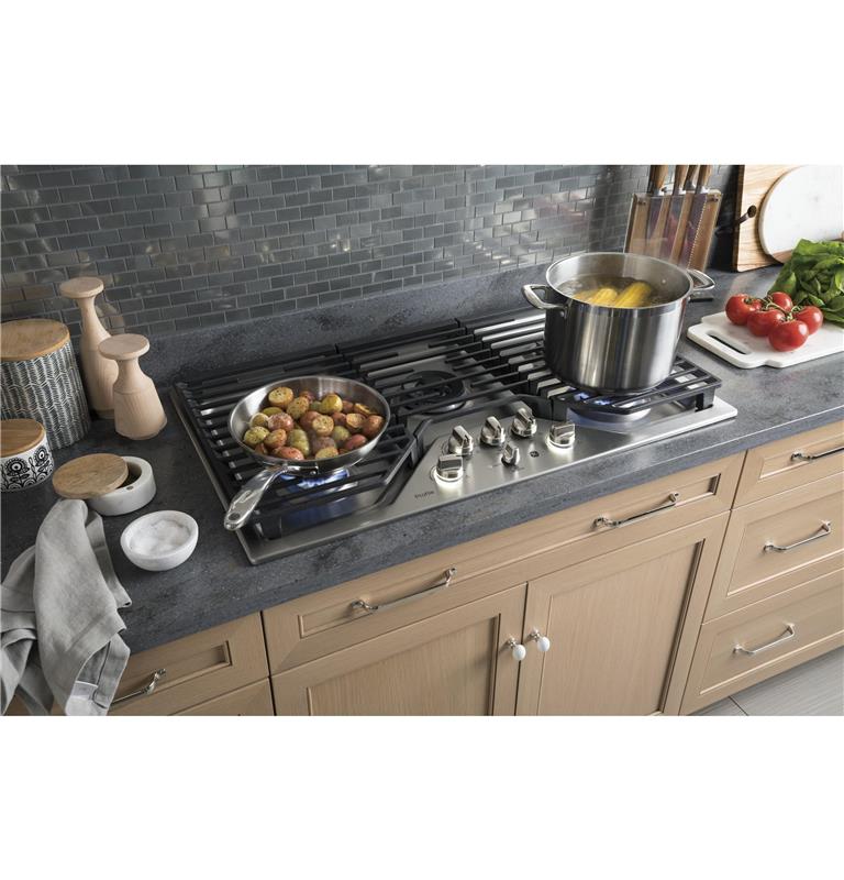 GE Profile(TM) 36" Built-In Tri-Ring Gas Cooktop with 5 Burners and Included Extra-Large Integrated Griddle-(PGP9036SLSS)