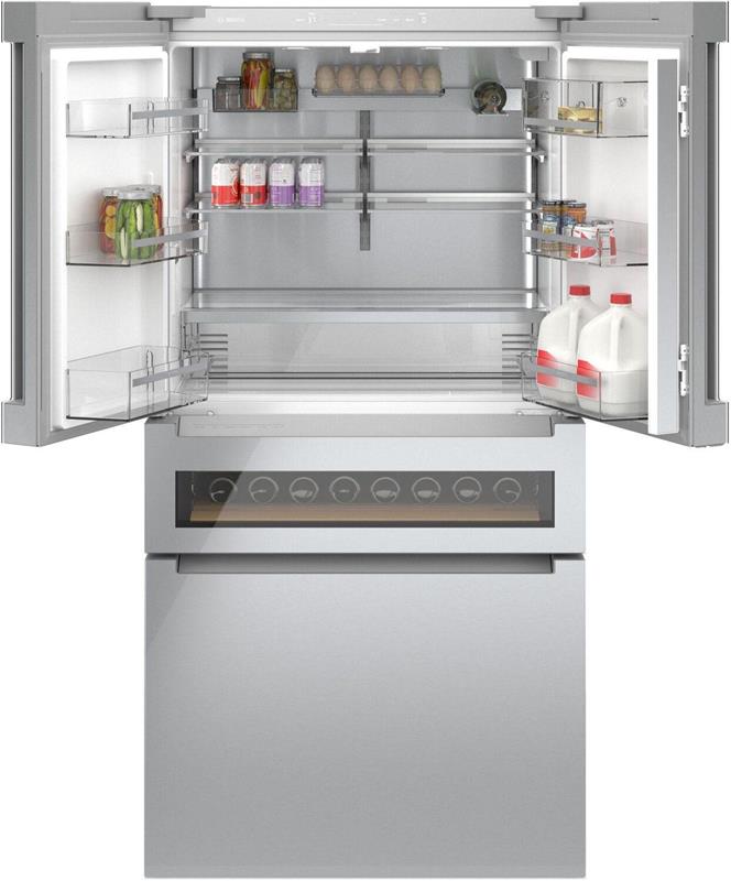 800 Series French Door Bottom Mount Refrigerator, Glass door 36" Stainless Steel-(B36CL81ENG)