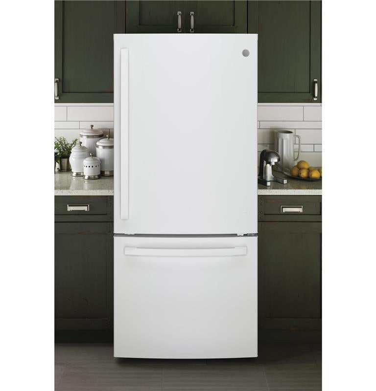 GE(R) ENERGY STAR(R) 21.0 Cu. Ft. Bottom-Freezer Refrigerator-(GBE21DGKWW)