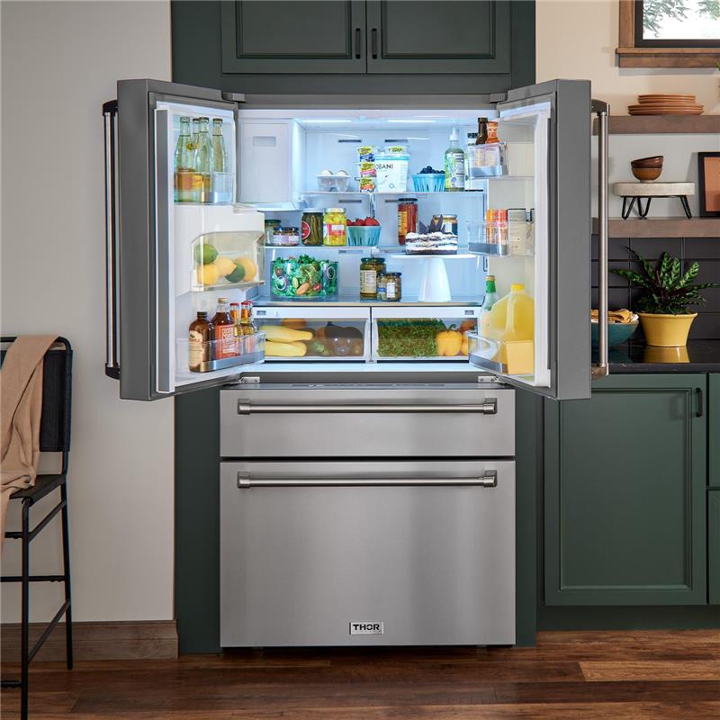 36 Inch Professional French Door Refrigerator With Ice and Water Dispenser-(THRK:TRF3601FD)