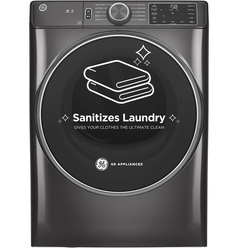 GE(R) 7.8 cu. ft. Capacity Smart Front Load Gas Dryer with Sanitize Cycle-(GFD55GSPNDG)
