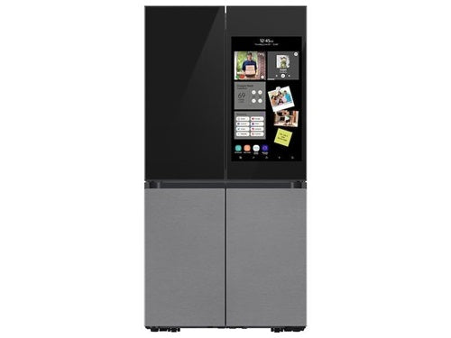 Bespoke Counter Depth 4-Door Flex(TM) Refrigerator (23 cu. ft.) with Family Hub(TM) + in Charcoal Glass Top and Stainless Steel Bottom Panels-(RF23CB9900QKAA)