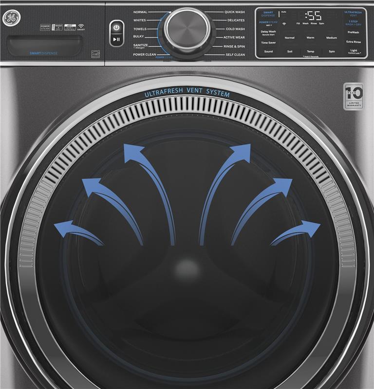 GE(R) 7.8 cu. ft. Capacity Smart Front Load Electric Dryer with Steam and Sanitize Cycle-(GFD85ESPNDG)