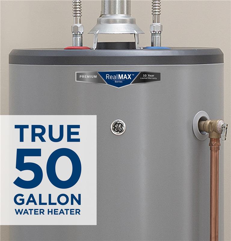 GE RealMAX Premium 50-Gallon Tall Natural Gas Atmospheric Water Heater-(GG50T10BXR)