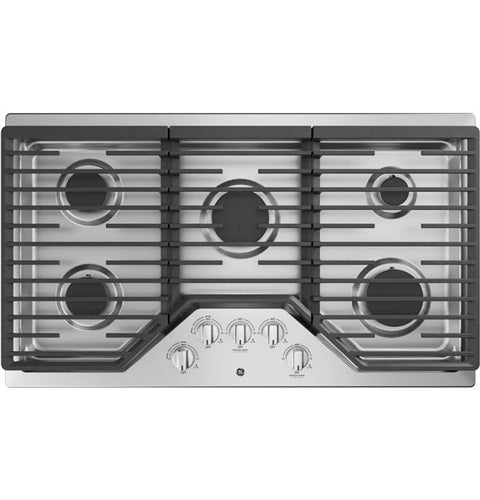 GE(R) 36" Built-In Gas Cooktop with 5 Burners and Dishwasher Safe Grates-(JGP5036SLSS)