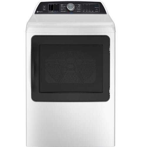 GE Profile(TM) 7.4 cu. ft. Capacity Smart aluminized alloy drum Electric Dryer with Sanitize Cycle and Sensor Dry-(PTD70EBSTWS)
