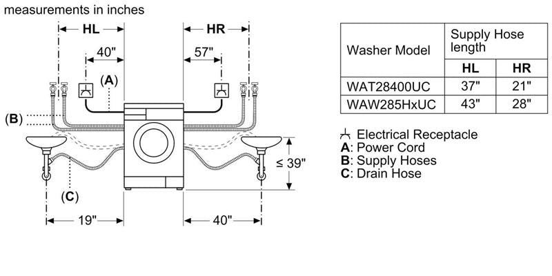 300 Series Washer - 208/240V, Cap. 2.2 cu.ft., 15 Cyc.,1,400 RPM, 54 dBA White/Door, ENERGY STAR-(WAT28400UC)