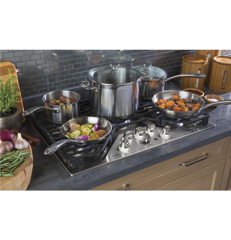 GE Profile(TM) 30" Built-In Tri-Ring Gas Cooktop with 5 Burners and Included Extra-Large Integrated Griddle-(PGP9030SLSS)