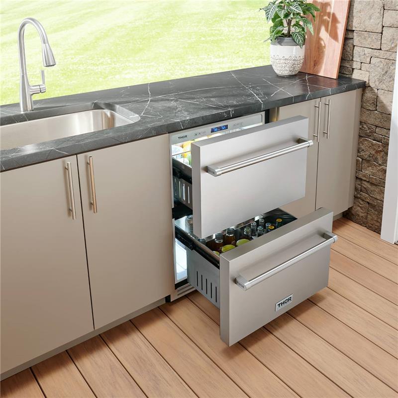24 Inch Indoor Outdoor Refrigerator Drawer In Stainless Steel-(THRK:TRF24U)