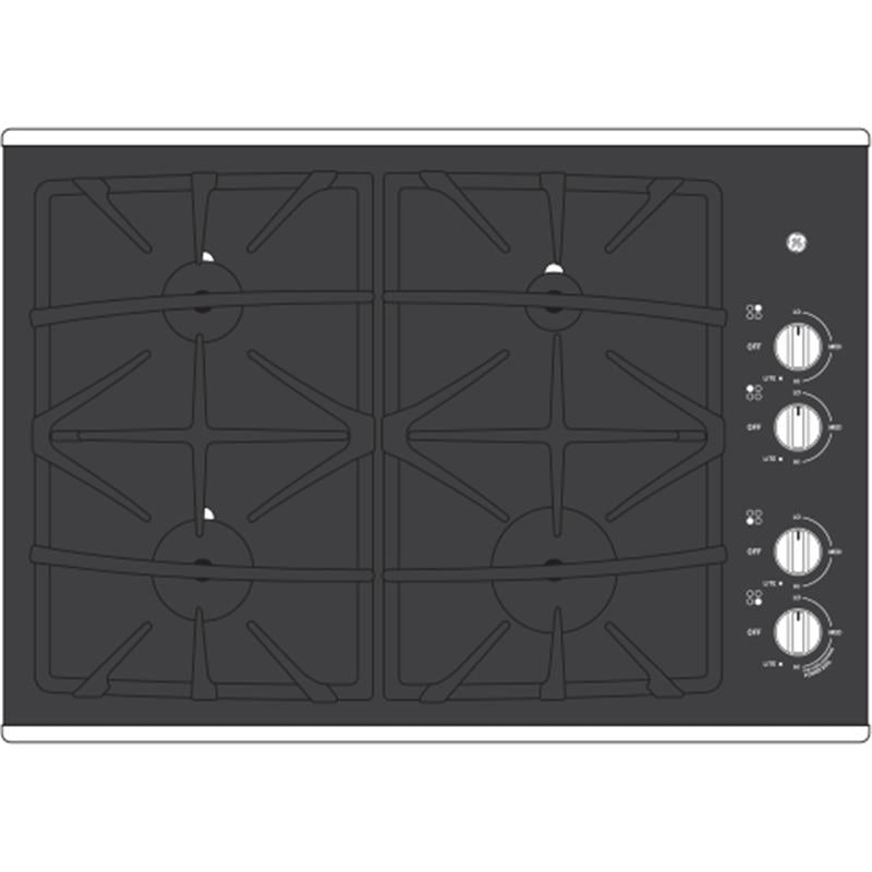 GE(R) 30" Built-In Gas on Glass Cooktop with Dishwasher Safe Grates-(JGP5530DLBB)