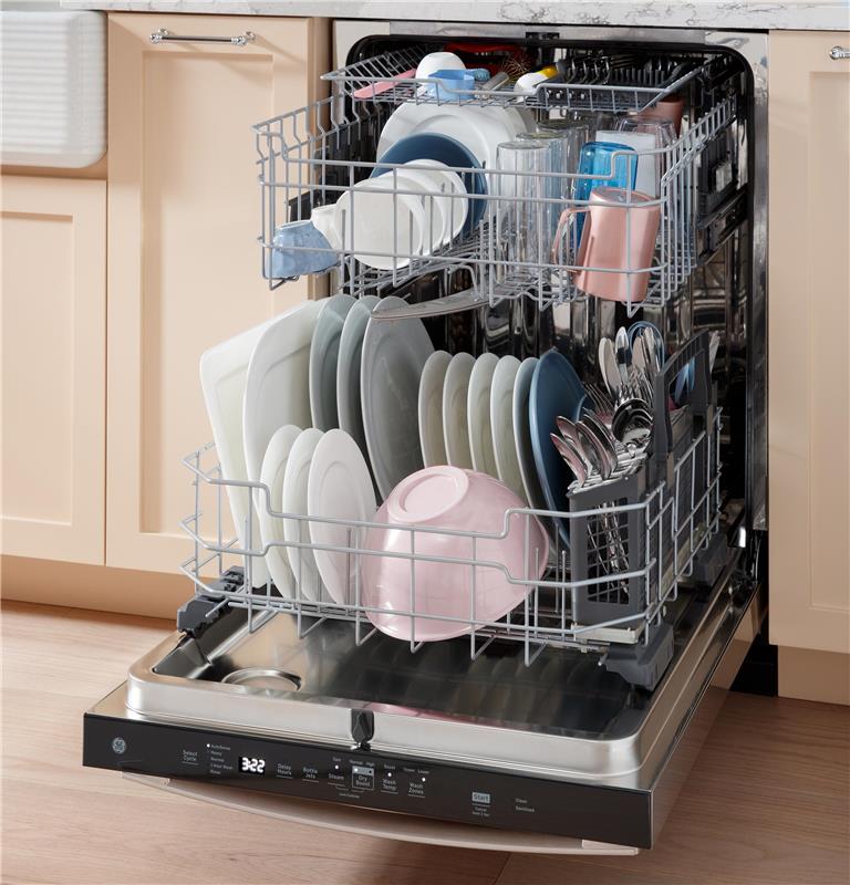 GE(R) Fingerprint Resistant Top Control with Stainless Steel Interior Dishwasher with Sanitize Cycle-(GDP670SMVES)