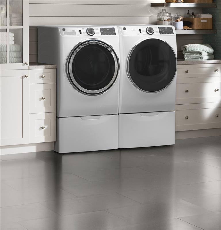GE(R) 7.8 cu. ft. Capacity Smart Front Load Gas Dryer with Steam and Sanitize Cycle-(GFD65GSSNWW)