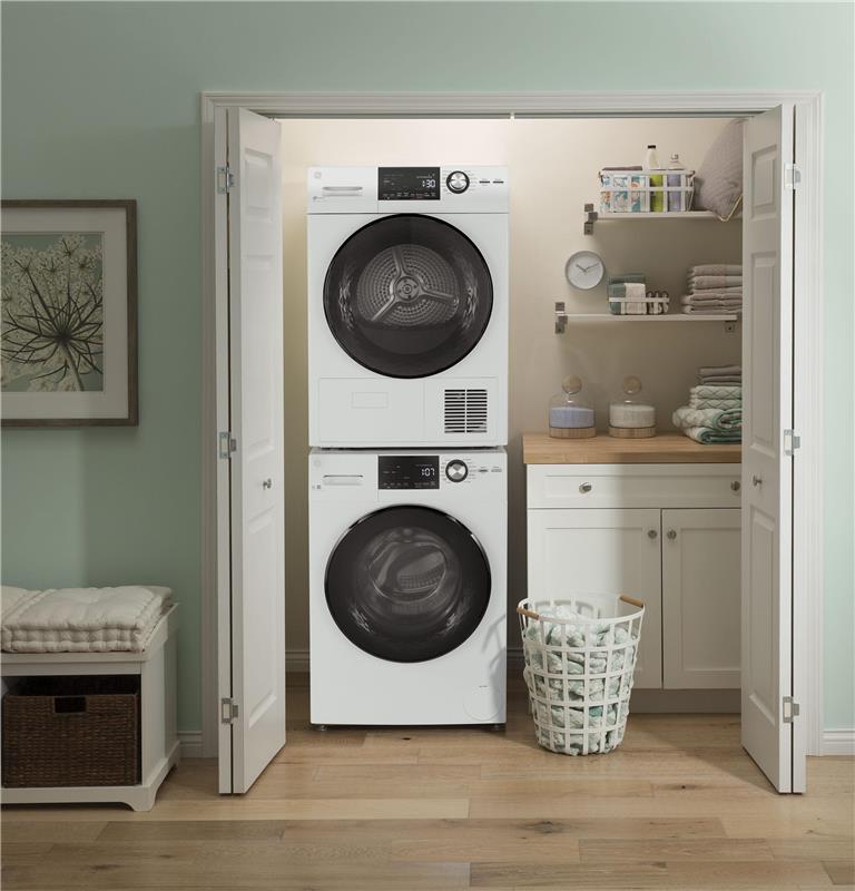 GE(R) 24" 4.1 Cu.Ft. Front Load Ventless Condenser Electric Dryer with Stainless Steel Basket-(GFT14ESSMWW)