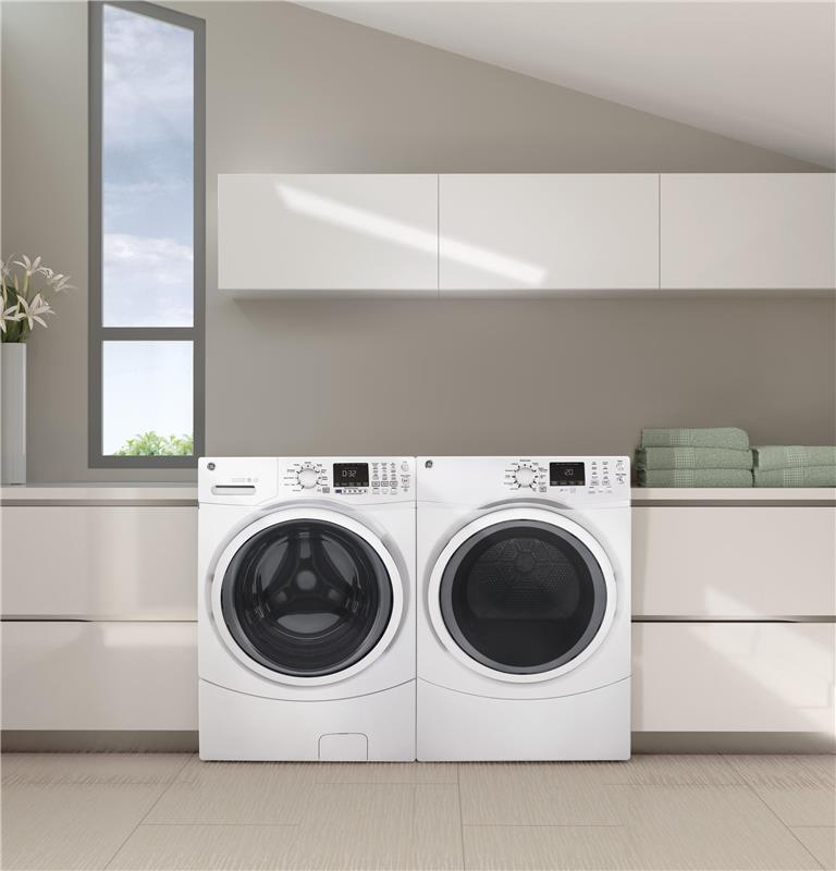 GE(R) 7.5 cu. ft. Capacity Front Load Electric Dryer with Steam-(GFD45ESSMWW)